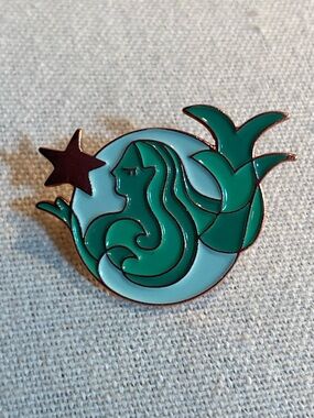Mermaid Enamel Pin Brooch Teal Aqua Ocean Star Gold Tone Lapel Pin Cute Gift